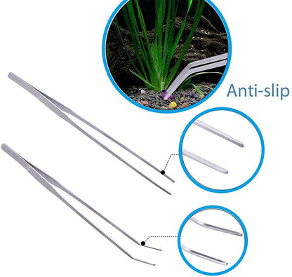 4-in-1 Stainless Steel Aquascaping Tool Set for Aquariums and Terrariums - Includes Long Tweezers, Scissors, and Spatula for Aquatic Plant Care