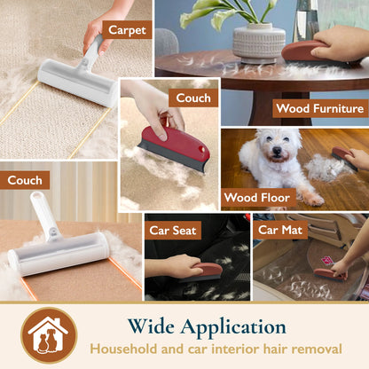Pet Hair Removal Set - Reusable Lint Roller and Detailer for Efficient Fur Removal from Furniture, Carpets, Clothing, and Vehicles