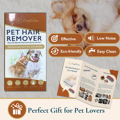 Pet Hair Removal Set - Reusable Lint Roller and Detailer for Efficient Fur Removal from Furniture, Carpets, Clothing, and Vehicles