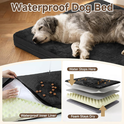 Premium Waterproof Dog Bed for Crate - Washable Reversible Kennel Pad, 23x17 inches, Black | Removable Cover, Anti-Slip, Outdoor Suitable for Small Dogs