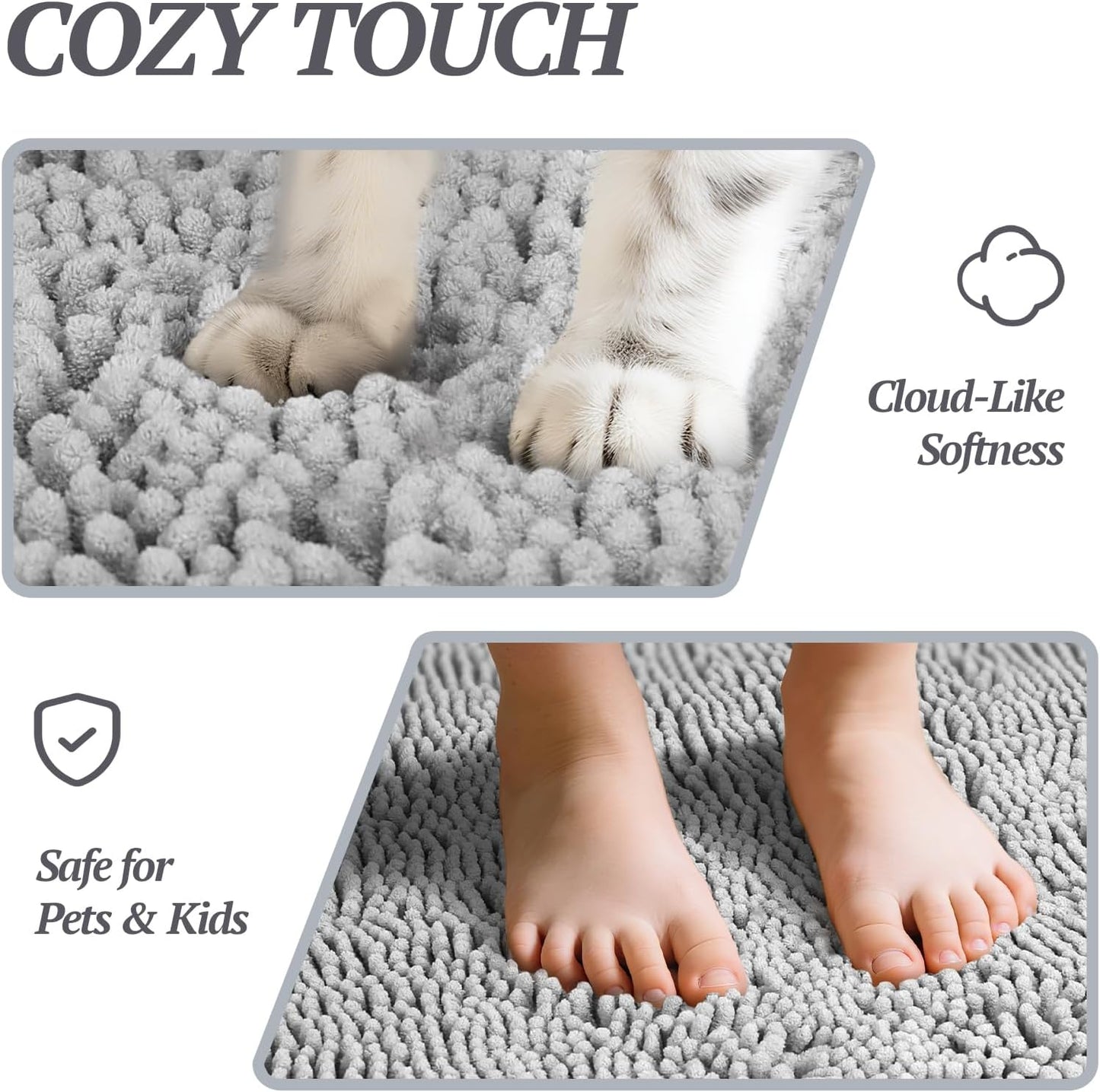 Absorpmax Dog Door Mat for Muddy Paws, 35" x 25", Grey | Non-Slip Mud Rug for Indoor & Outdoor Use, Washable Soft Chenille, Waterproof and Anti-Mud