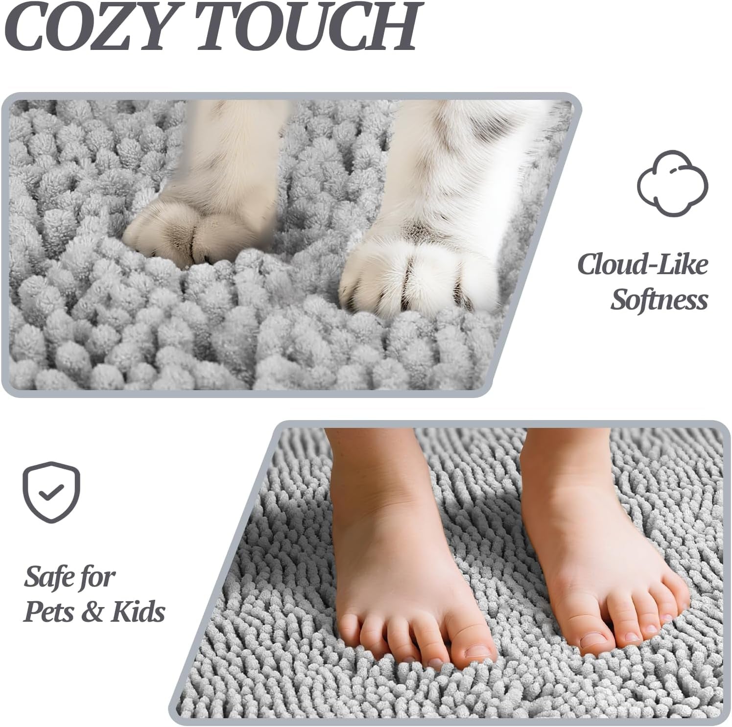 Absorpmax Dog Door Mat for Muddy Paws, 35" x 25", Grey | Non-Slip Mud Rug for Indoor & Outdoor Use, Washable Soft Chenille, Waterproof and Anti-Mud