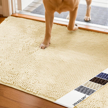 Absorpmax Dog Door Mat for Muddy Paws, 31" x 20", Beige | Non-Slip Indoor & Outdoor Mud Rug, Washable Soft Chenille, Waterproof Design